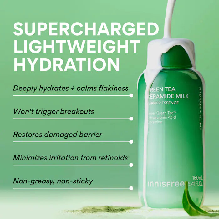 Korean Jeju Green Tea Ceramide Refillable Milk Toner With Hyaluronic Acid For Hydration + Barrier Repair