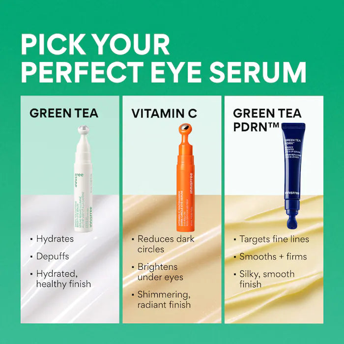 Korean Jeju Green Tea Eye Serum With Caffeine For Hydration + Puffiness