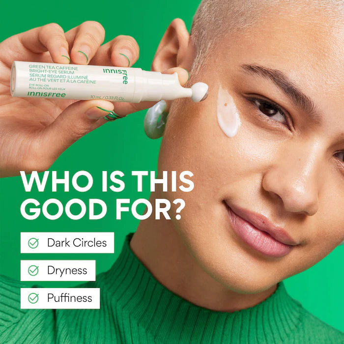 Korean Jeju Green Tea Eye Serum With Caffeine For Hydration + Puffiness